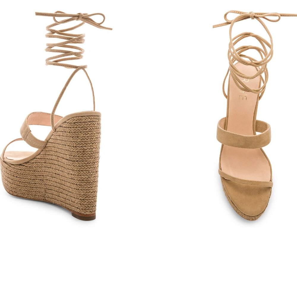 Raye Jesse Wedge - Strappy Wrap Ankle Tie Jute Wedges - Tan/Nude - Size 7.5